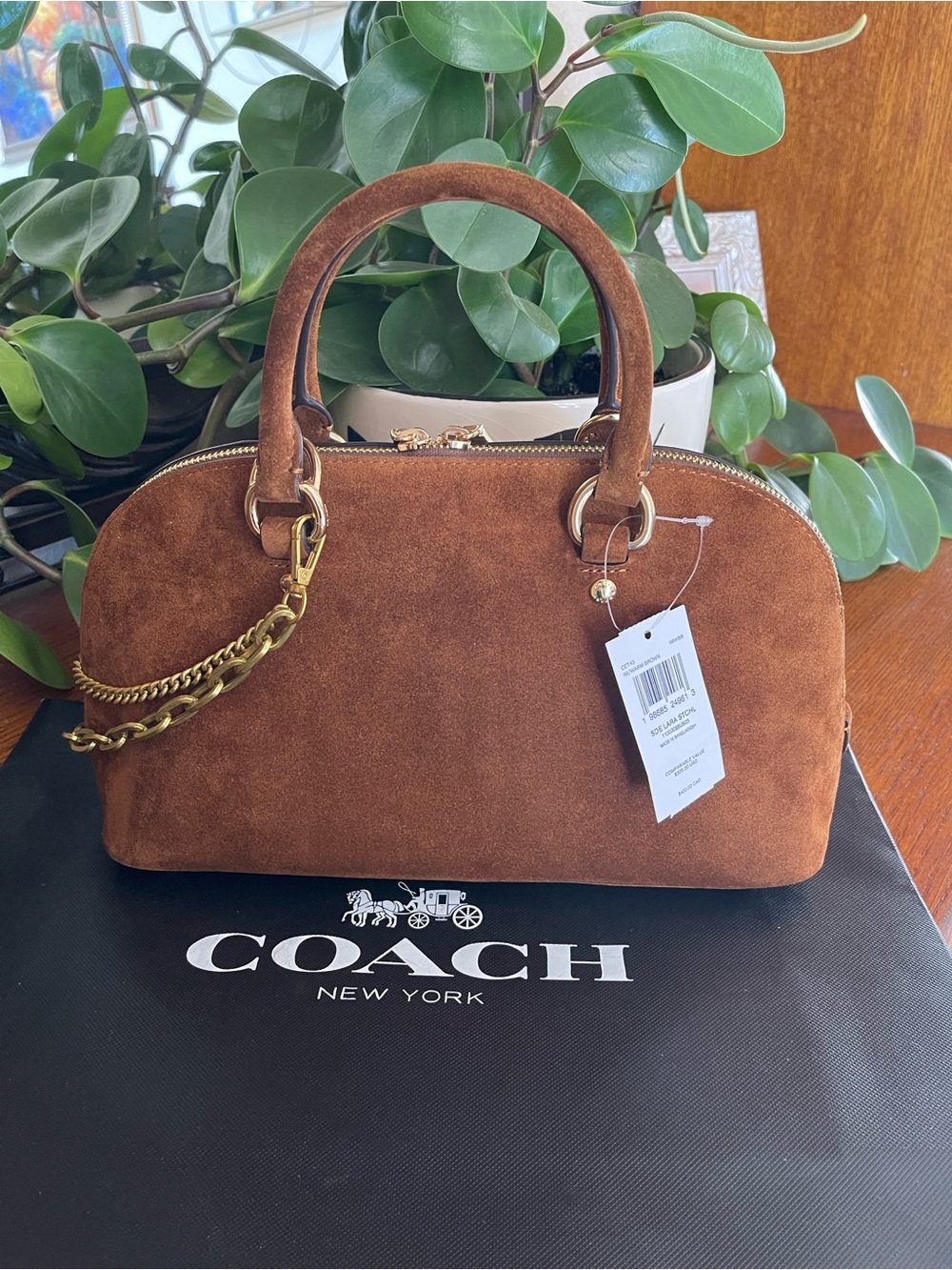 NWT COACH Lara Satchel Bag in Warm Brown Suede - Picture 2 of 14
